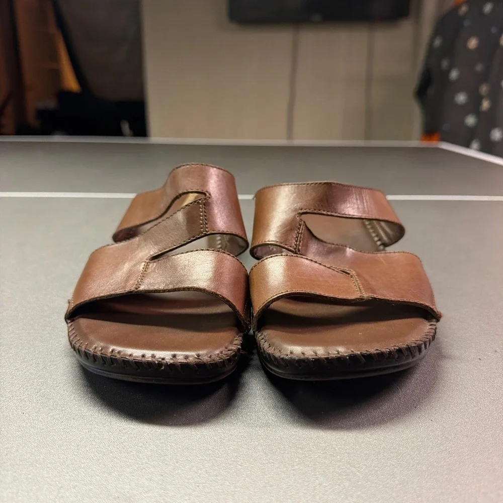 Naturalizer Women's Brown Leather Slide Sandals Wedge Comfort Size 9M